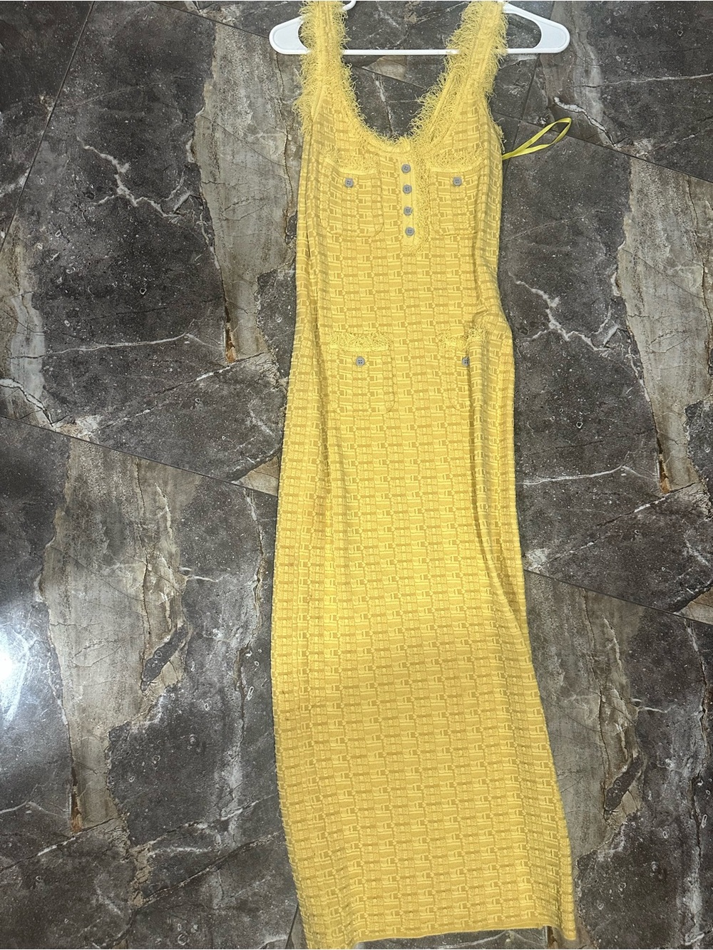 Ronny Kobo Collection Yellow Textured Knit Maxi Dress